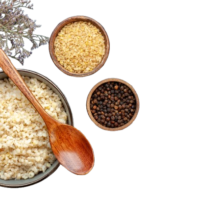 Quinoa orgánica en grano, alimento nutritivo rico en proteínas.